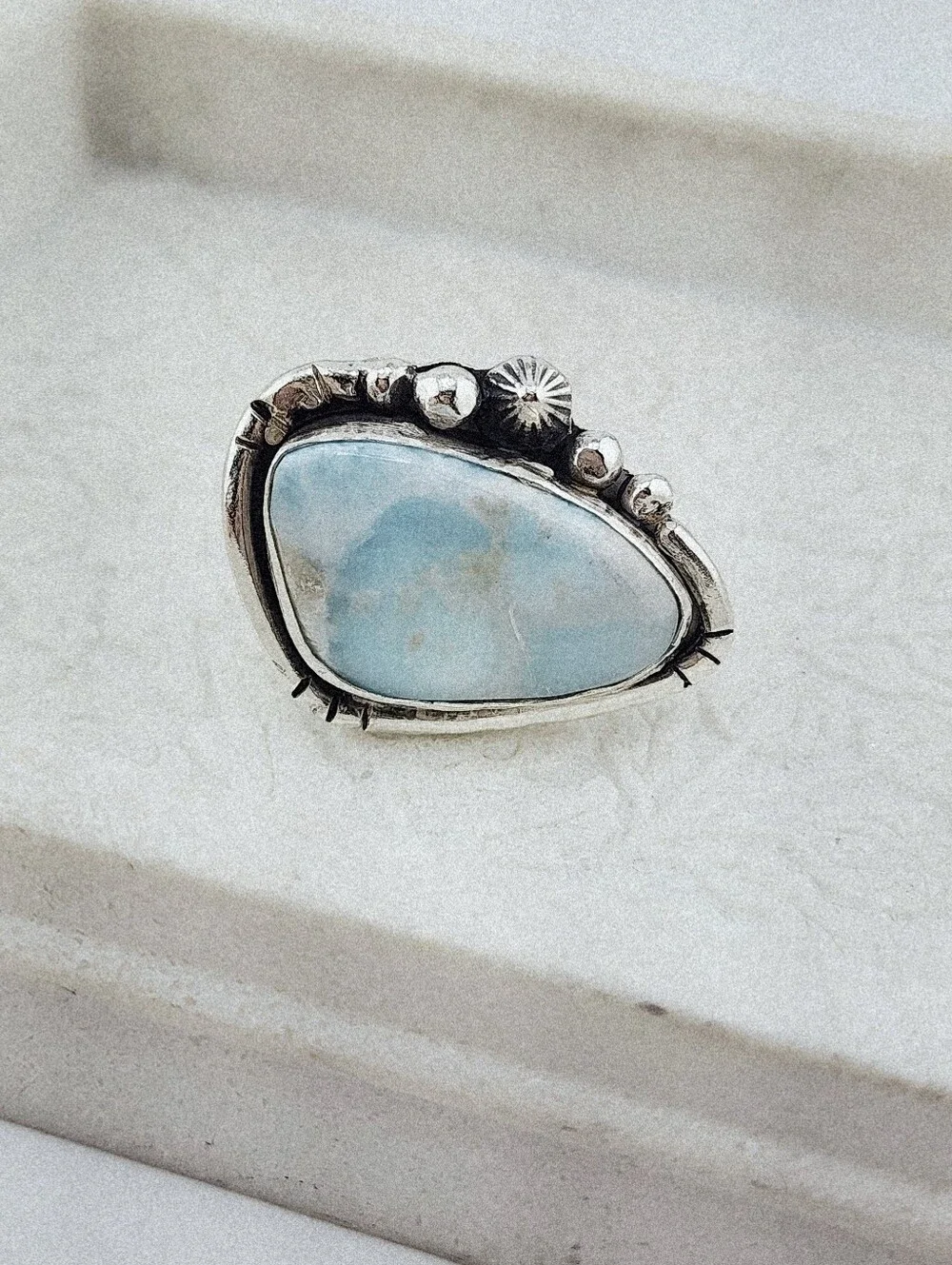 LARIMAR RING HANDMADE IN STERLING SILVER UNISEX SIZE 9